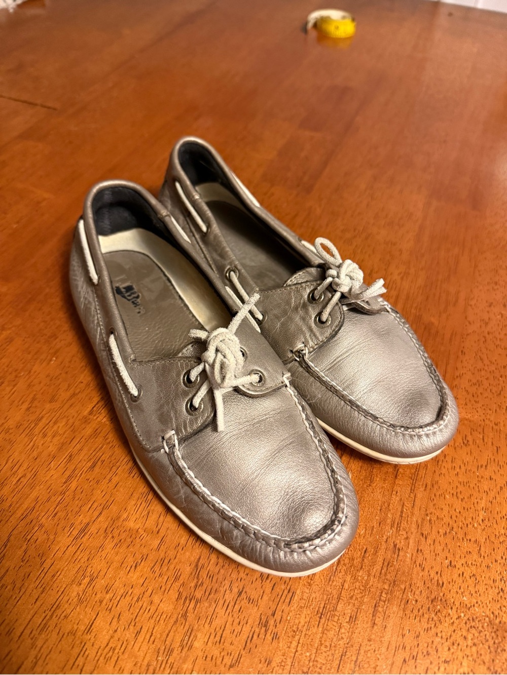 L.L. Bean Women's Metallic Silver Leather Boat Shoes